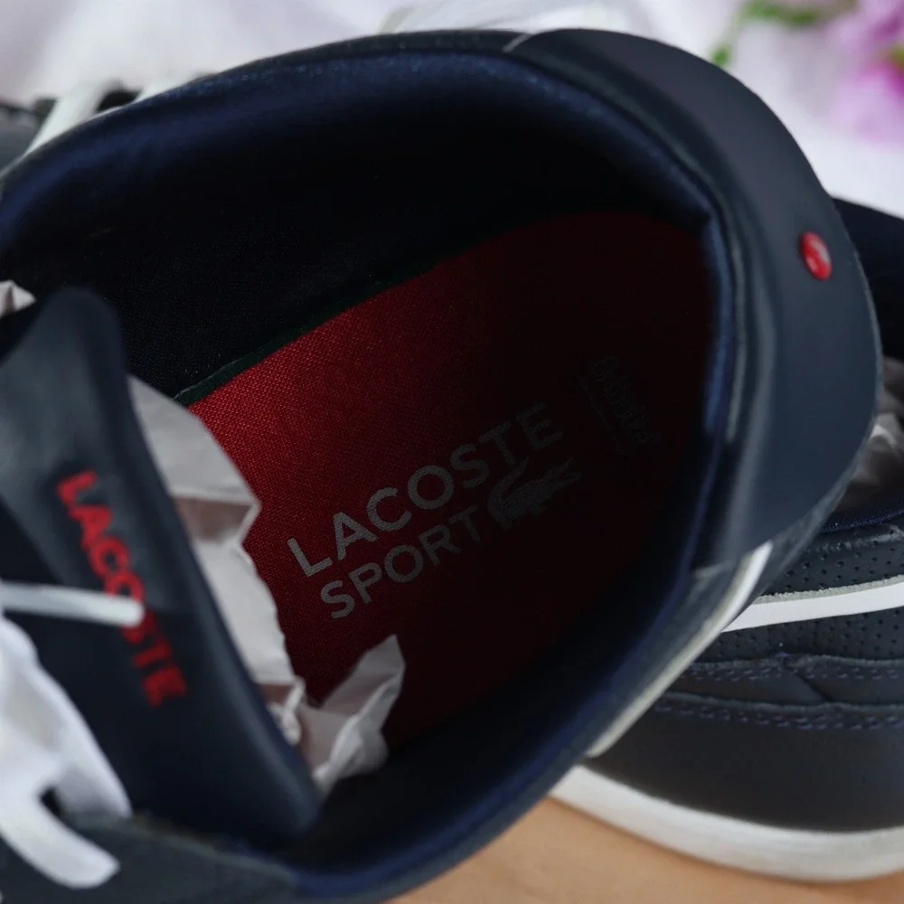 Lacoste Keellson Navy Blue Leather Boat Shoes Mens Nautical Sneakers